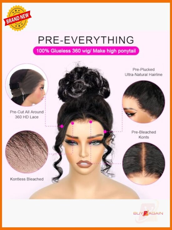 360 Lace Front Wig Human Hair Body Wave 180 Density Glueless Pre Plucked main image 5